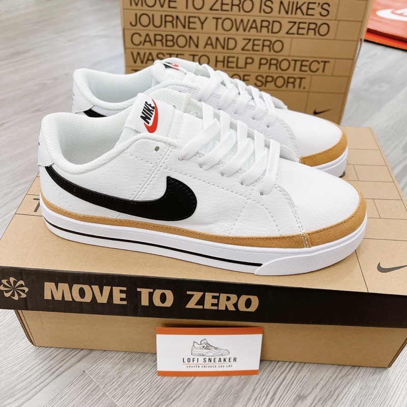 Giày thể thao N COURT LEGACY WHITE DESERT OCHRE, giầy blazer viền nâu thấp cổ