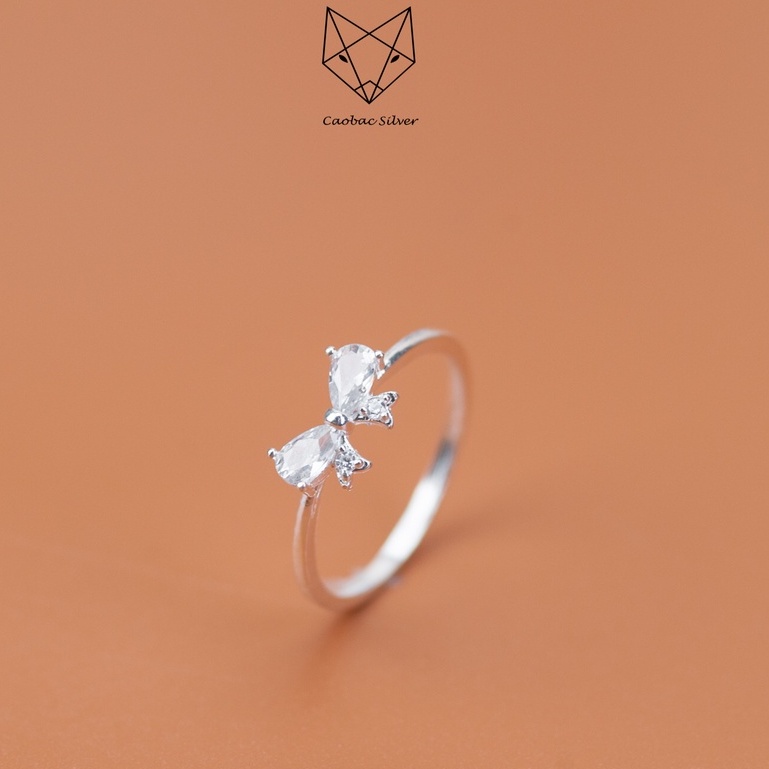 Nhẫn Nữ Bạc Ta CaoBac Silver Mặt Nhẫn Đính Đá Hoạ Tiết Hình Nơ Đính Đá Xinh Xắn Nhẫn Nơ Hợp Làm Quà Tặng Bạn Nữ