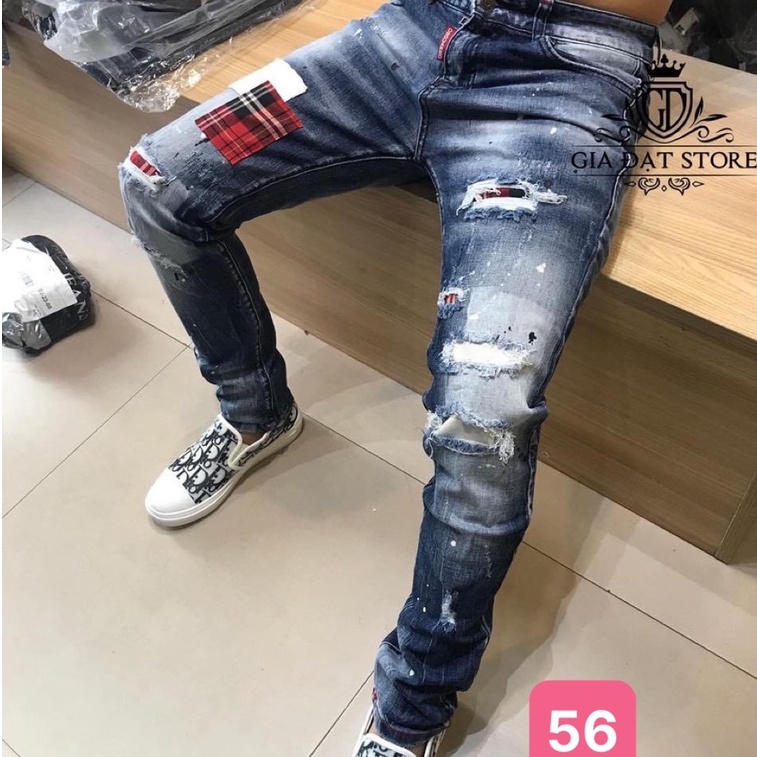 Quần jean nam xanh đậm rách vảy sơn chất bò cao cấp co dãn 4 chiều, quần rin nam đẹp HADO02 NHIỀU MẪU MỚI