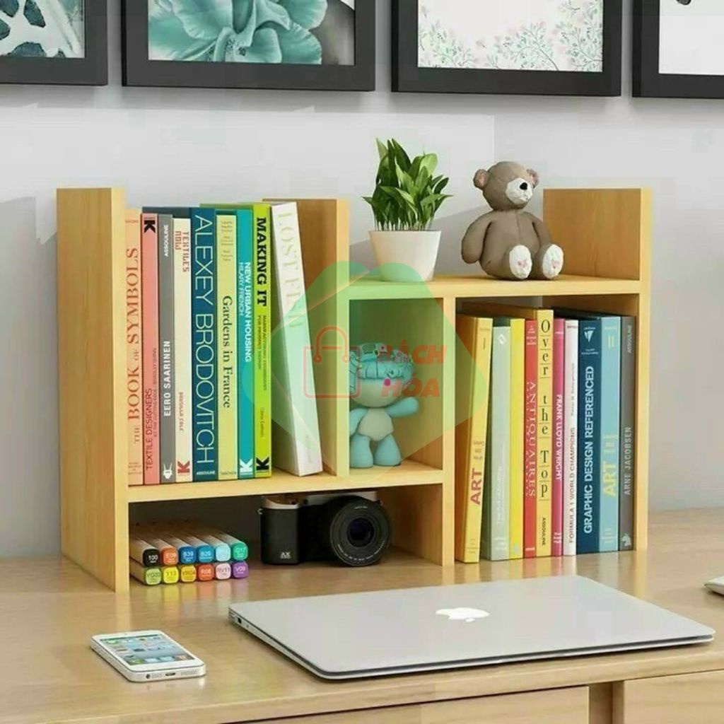 Kệ Gỗ Mini Để Bàn, Kệ Sách Mini Vân Gỗ Decor Góc Làm Việc, Bàn Học