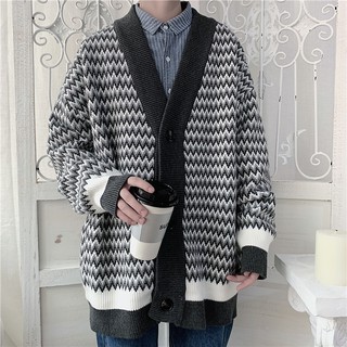 [ CÓ SẴN XÁM ] Áo khoác Cardigan nam hoạ tiết sọc zigzag style Hàn Quốc