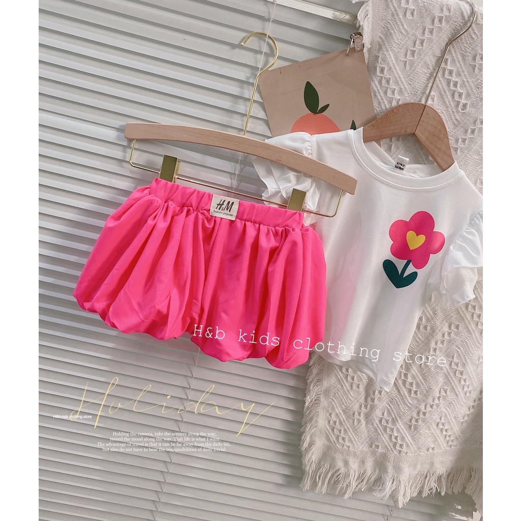Set bộ bé gái siêu xinh áo cotton tay bèo kết hợp quần đũi bom dễ thương 8 - 20kg