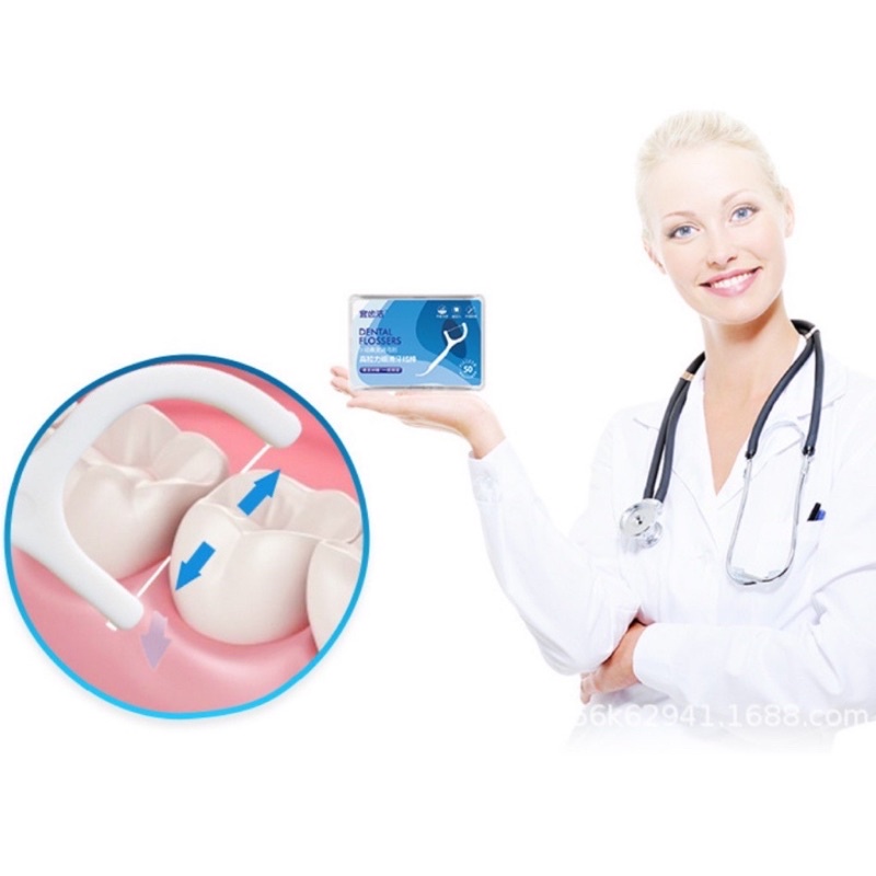 Tăm chỉ nha khoa, Hộp 50 cây tăm chỉ nha khoa tiệt trùng an toàn vệ sinh răng miệng