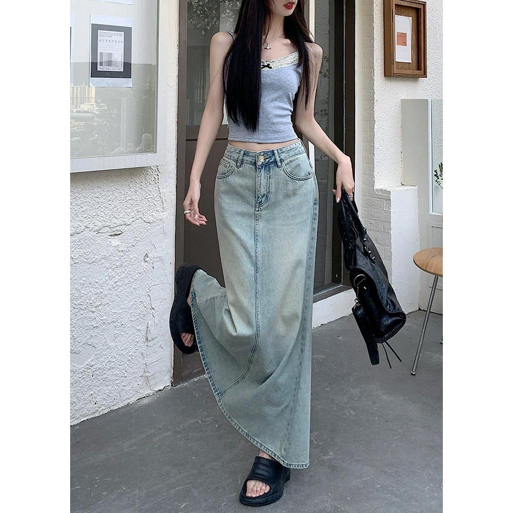 Chân Váy Denim Đuôi Cá Lưng Cao Phong Cách Retro Thời Trang Hè 63918