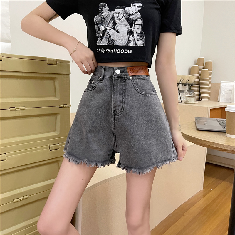 Quần đùi denim nữ SUXI lưng cao dáng rộng phong cách Hàn Quốc