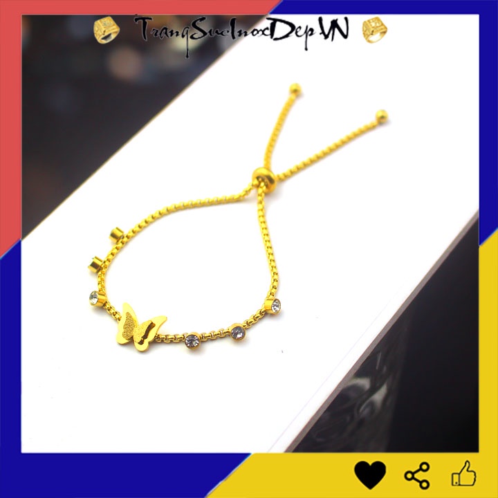 Lắc tay nữ titan cao cấp màu vàng kiểu rút hồ điệp màu vàng sang trọng, quý phái