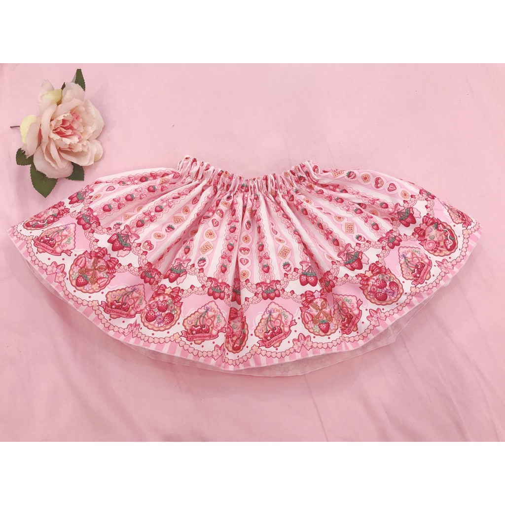 Chân váy Lolita print dâu cherry ngọt ngào, váy bèo công chúa cho bé gái 1-3 tuổi