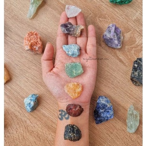 Set đá thô thanh tẩy 7 Chakra, dùng trong Tarot, Reiki, Phong thủy