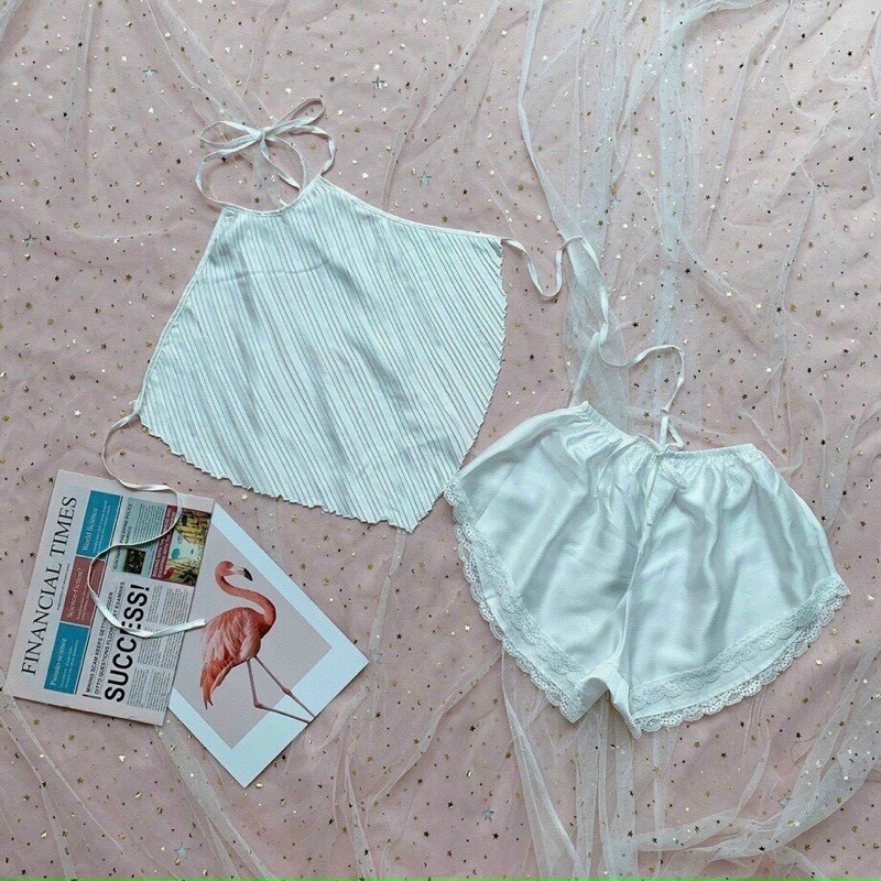 Set yếm dập ly-Yếm ngủ sexy lụa phi bóng mềm mịn,size dưới 55kg (hình thật tự chụp)