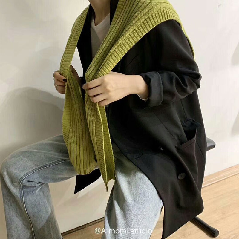 Thời trang của phụ nữ Hàn Quốc khăn choàng dệt kim màu rắn và khăn dệt kim màu đẹp | BigBuy360 - bigbuy360.vn