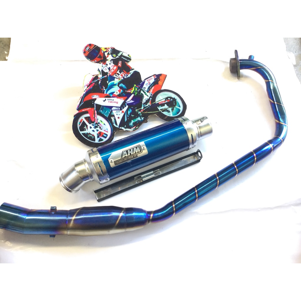 Bộ pô ahm xanh cả cổ bầu hơi titan exciter, winer, sonic, raider, satria, gsx, TFX,R15,...