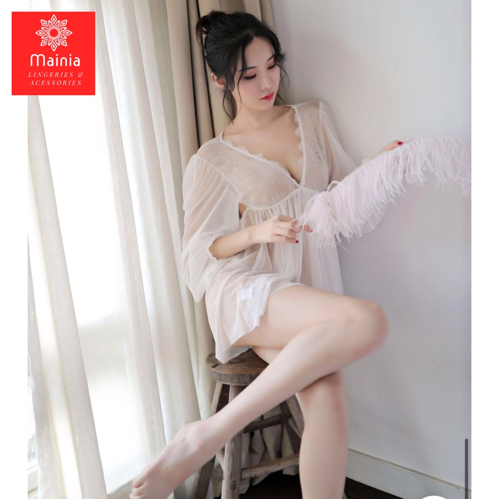 [Kèm Chíp] Váy Ngủ Đầm Ngủ Tiểu Thư Xuyên Thấu Dài Tay Siêu Đẹp Sexy Gợi Cảm Cao Cấp Mainia Shop HT66
