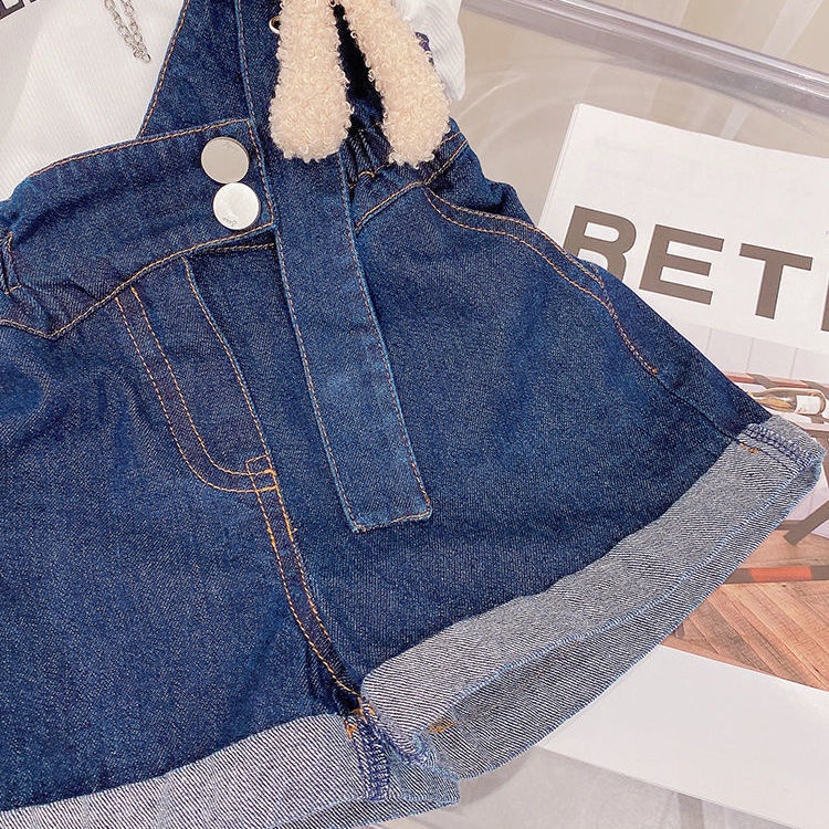 Set Áo Thun Ngắn Tay + Quần Yếm Denim 5 Món Thời Trang Mùa Hè Cho Bé Gái