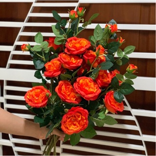Hoa Lụa | HỒNG TRÀ (Cành 2 bông 1 nụ)