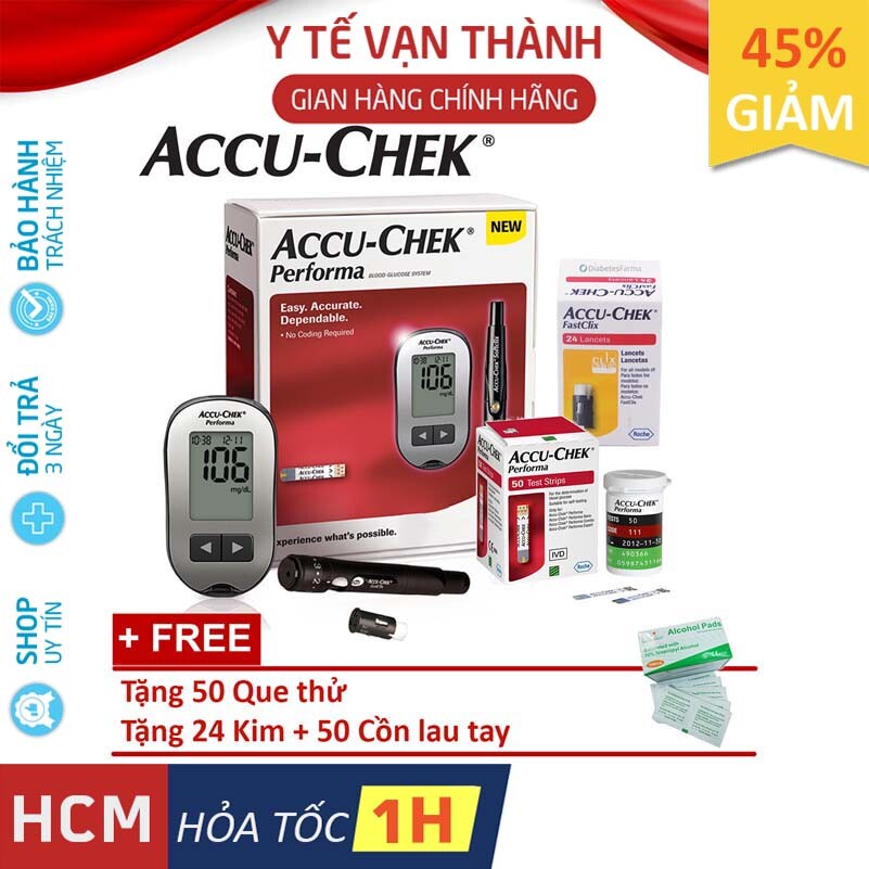 ✅ [TRỌN BỘ] Máy Đo Đường Huyết- Accu Chek Performa (50 QUE + 24 KIM + CỒN], (AccuChek - Accu-Chek) - VT0602