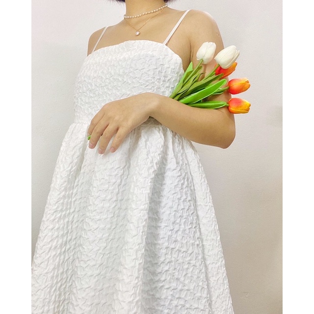Váy 2 dây ngắn dáng xoè, đầm 2s babydoll trắng xoè bồng Pandinee V01
