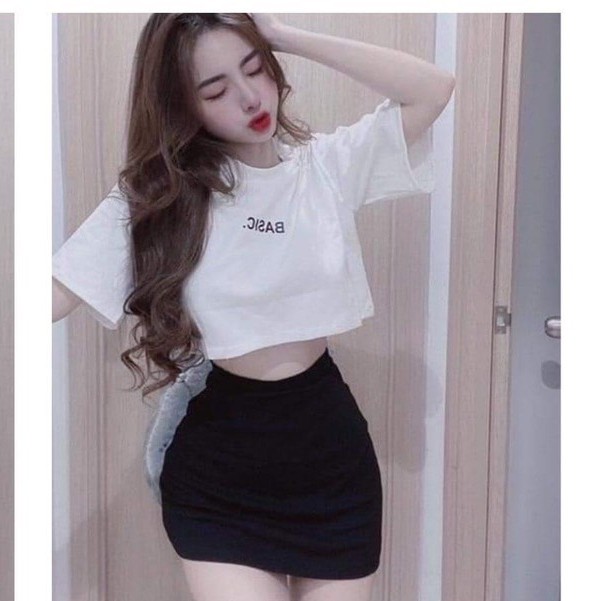 Set áo croptop fom rộng basic chân váy ôm màu sắc