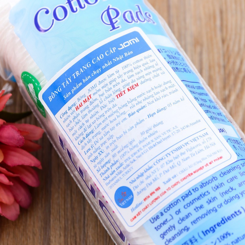 Jomi Bông Tẩy Trang Cotton Pad 100% cotton tự nhiên siêu thấm, siêu mịn, không gây xơ 80 Miếng