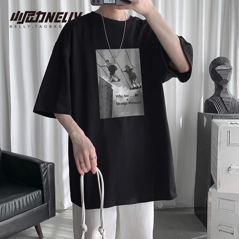 Áo thun form rộng NELLY chất cotton dáng unisex tay lỡ
