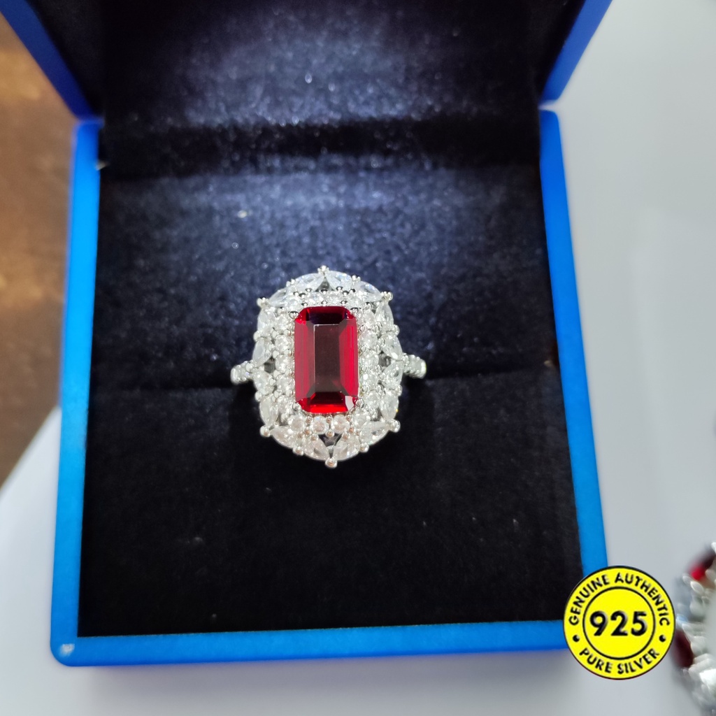 Nhẫn Hở Bằng Bạc Sterling S925 Đính Đá Hồng Ngọc Ruby Chống Nước Không Dị Ứng Hình Đầu Báo Hồng