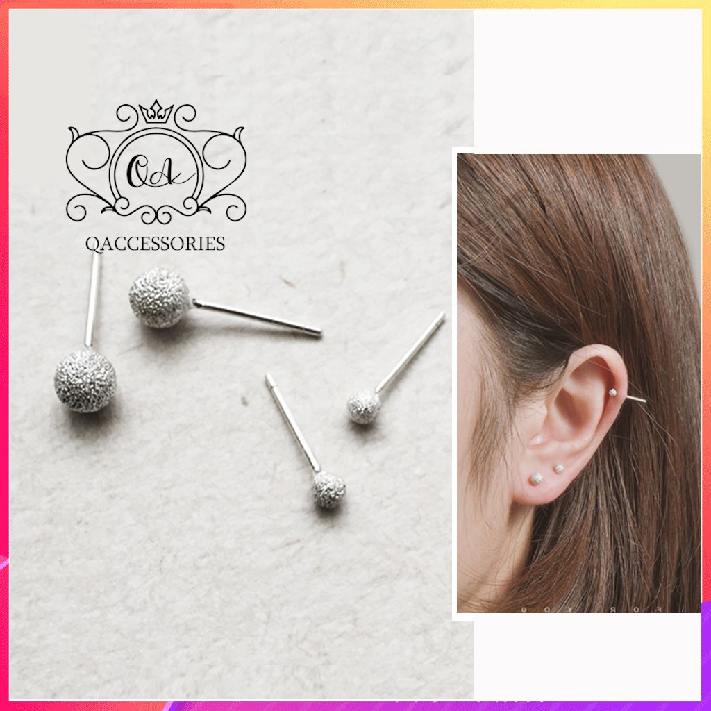 Khuyên tai nụ bi bạc tròn nhám bông tai cát tối giản S925 MINIMAL Silver Earrings SO00 - KÈM ẢNH THẬT