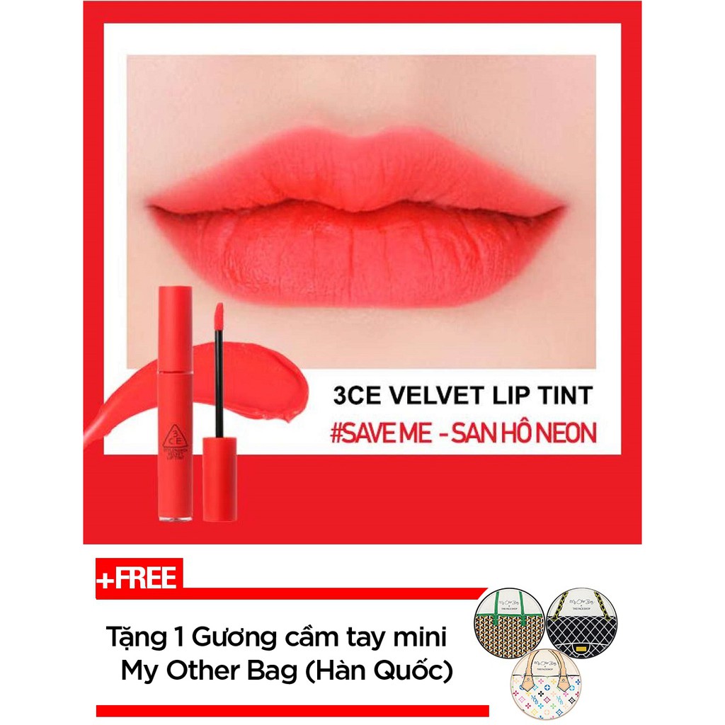 Son kem lì 3CE Velvet Lip Tint #Save Me + Gương trang điểm mini xinh xắn