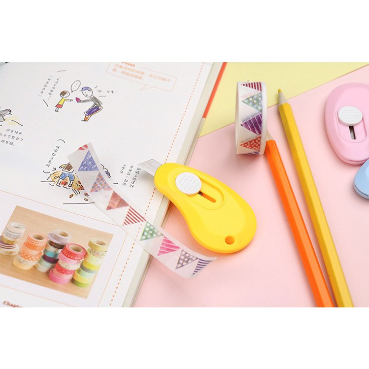 Dao rọc giấy mini cute có chốt an toàn hình kẹo nhiều màu cắt washi tape