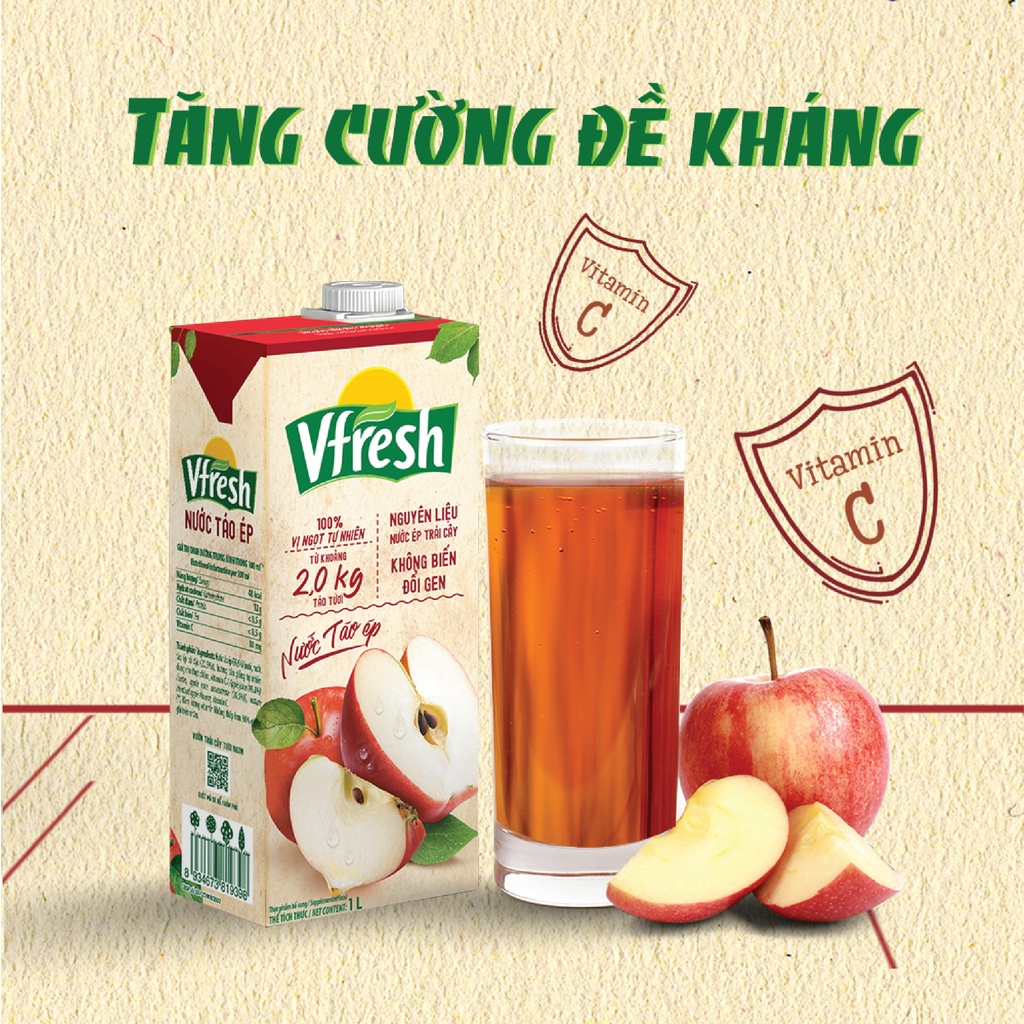 Nước Ép Trái Cây VFRESH Lựu Táo/Kiwi/Nho/Táo/Cam/Ổi Hộp 1L