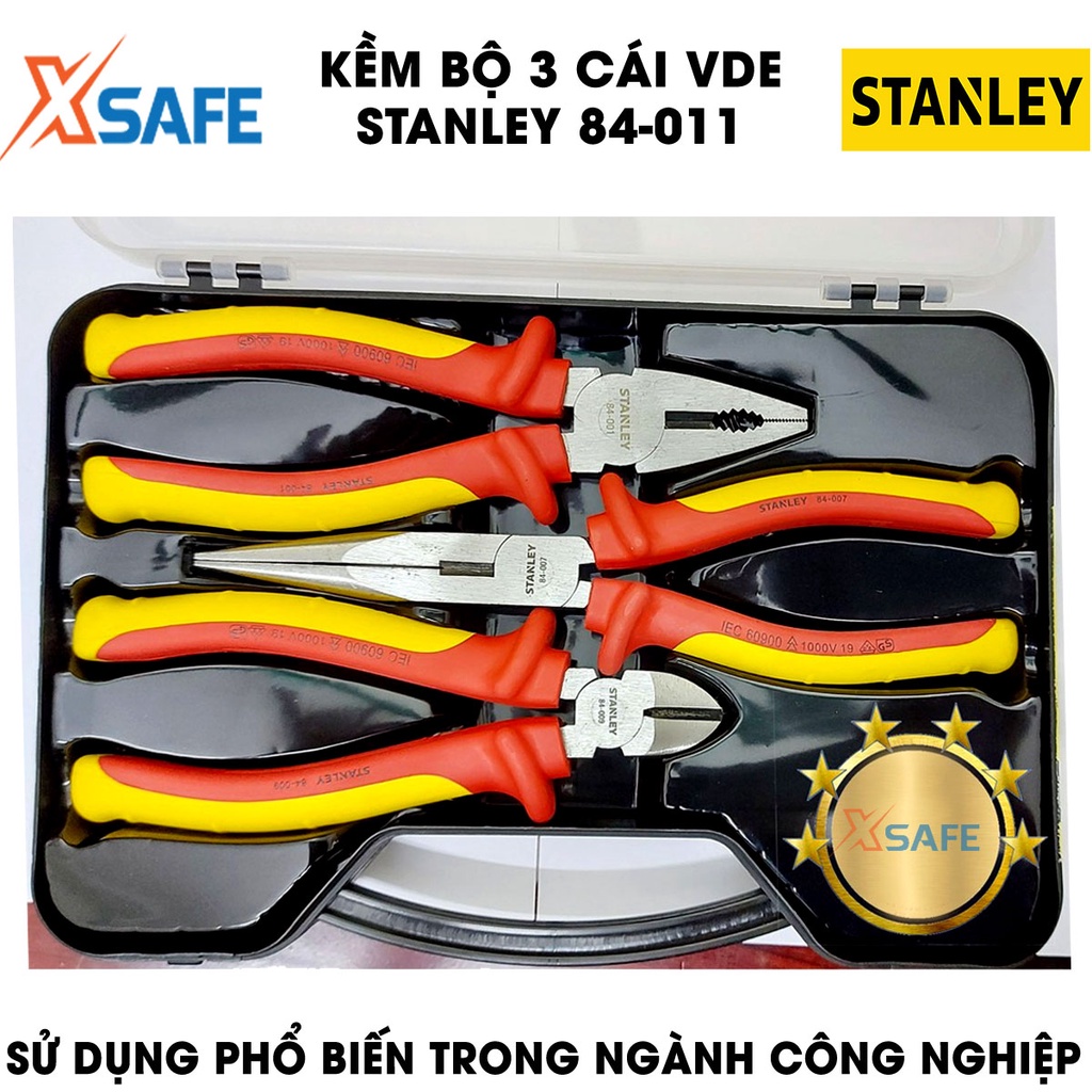 Kềm bộ 3 cái VDE STANLEY 84-011 hợp kim thép cao cấp Kìm Stanley bọc lớp cách điện 1000V, chịu lực chịu nhiệt tốt