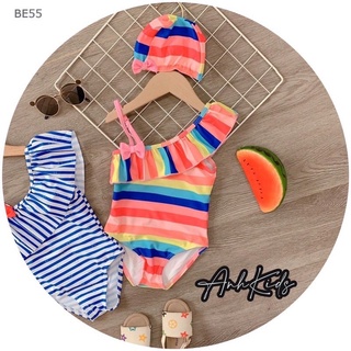 xả kho - Bikini kẻ ngang kèm mũ bé gái