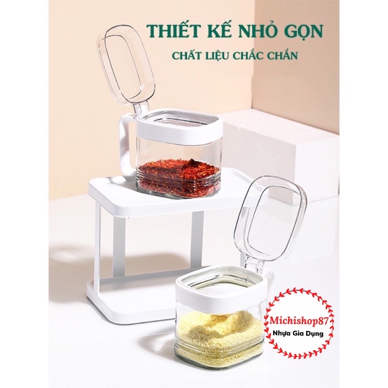 Bộ 2,3,4 Lọ Đựng Gia Vị Có Nắp Đậy Kèm Thìa Hokori Nhựa Việt Nhật Cao Cấp, Hũ Đựng Gia Vị Có Nắp Đậy Cỡ Lớn