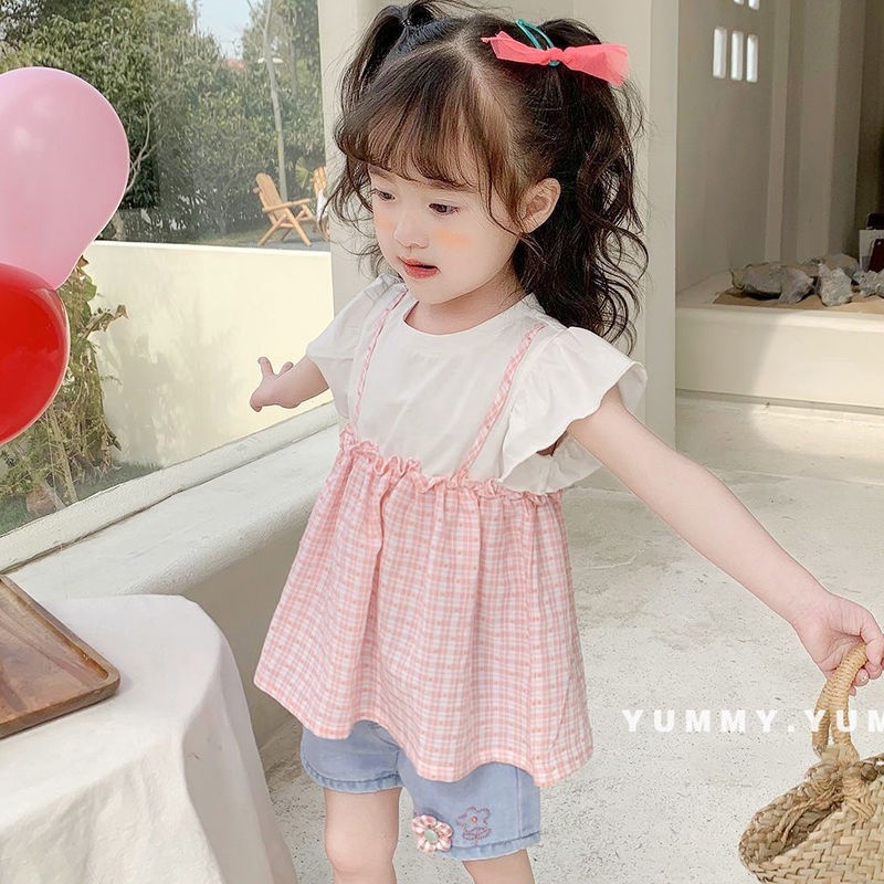 Đầm Mùa Hè Tay Cánh Tiên In Họa Tiết Caro Phong Cách Hàn Quốc Nhật Bản Thời Trang Mới Dành Cho Bé Gái 2022