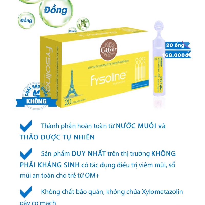 Nước muối Fysoline  - Nước muối sinh lý Pháp dùng Vệ sinh mắt, mũi, miệng cho bé &amp; Hỗ trợ nghẹt mũi, viêm mũi, sổ mũi