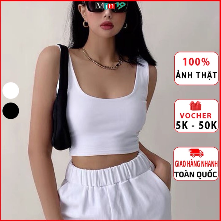 Áo 2 Dây Nữ Croptop Bản To Hở Lưng Có Mút Ngực Kiểu Ovesize Dáng Ôm Body Thể Thao 100% Cotton Màu Trắng Đen Thời Trang