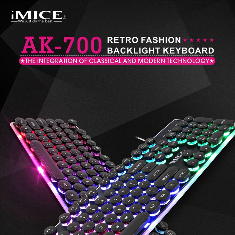 IMICE Bàn Phím Chơi Game AK-700 Retro Punk Mechanical Keyboard Feel Suspension Round Cap Keyboard