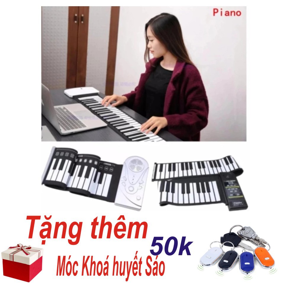 Đàn Piano Điện Tử Bàn Phím Cuộn Dẻo 49 Keys (Trắng) - Hàng Nhập Khẩu + Tặng Móc Khoá Huyết Sáo Thông Minh