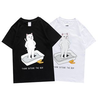 Áo Thun Cotton Tay Ngắn Cổ Tròn In Hình Mèo Ripndip Ngộ Nghĩnh Hợp Thời Trang Cho Cặp Đôi