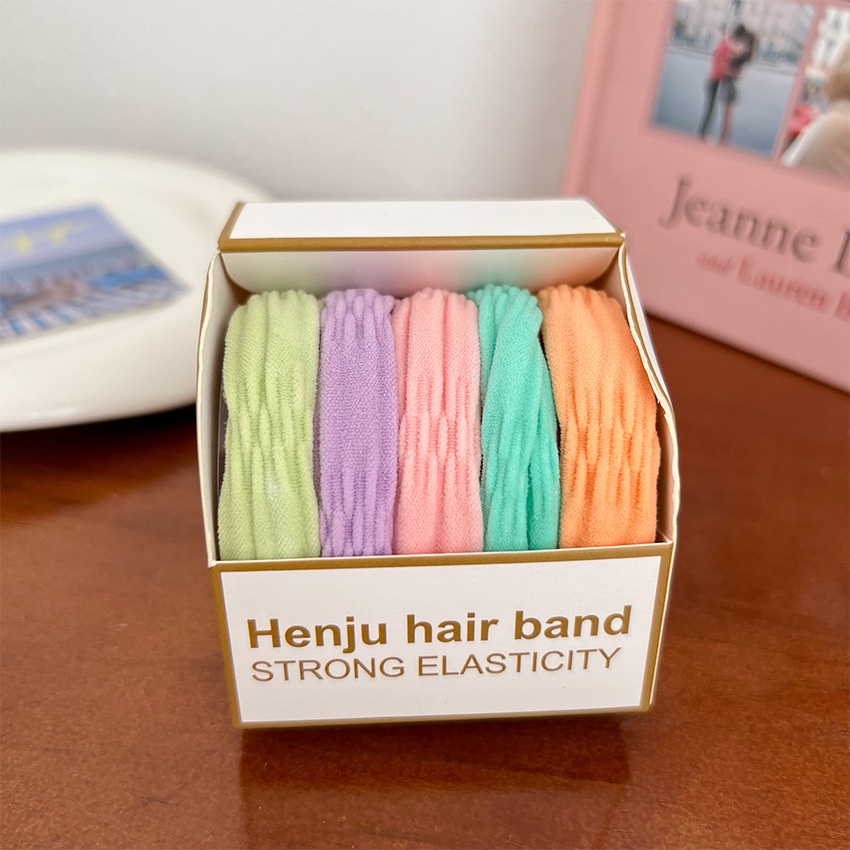 Set 5 Dây Buộc Tóc Cao Su Co Giãn Màu Kẹo Trơn Dễ Thương Cho Nữ