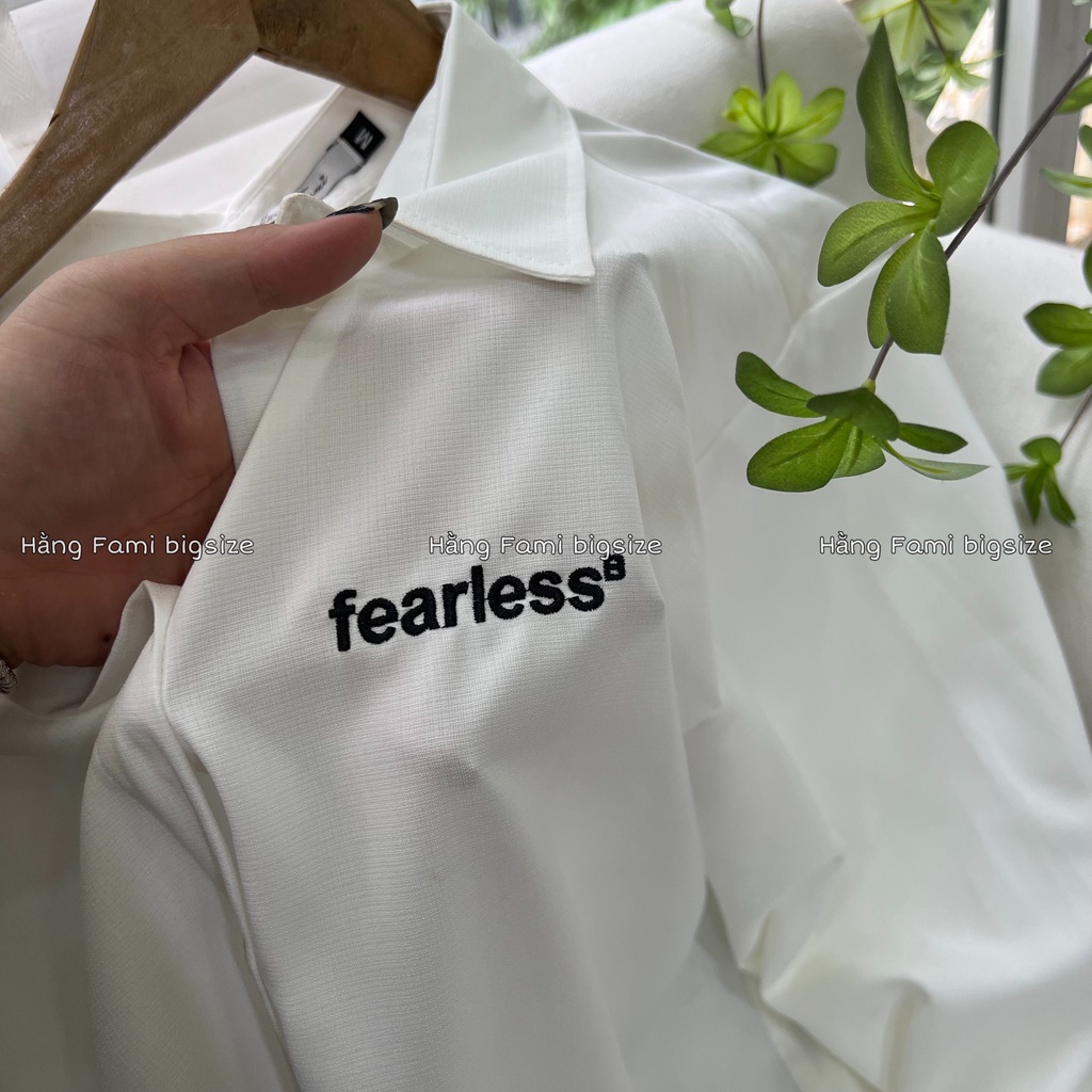 Áo sơ mi trơn dài tay nữ thêu chữ bigsize