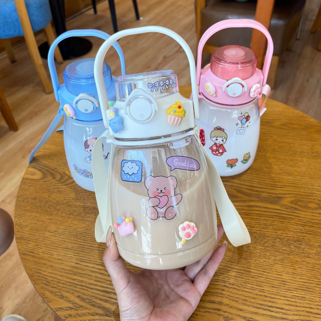 Bình nước bình giữ nhiệt, bình giữ nhiệt cute có ống hút, inox 304 không rỉ an toàn ( bình giữ nhiệt+ sticker )