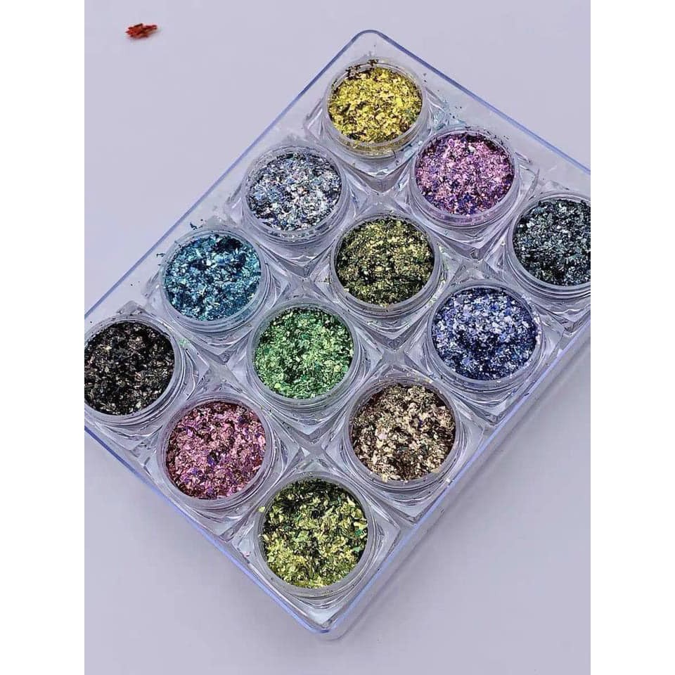 Nhũ khổng tước 12 màu trang trí móng sang chảnh