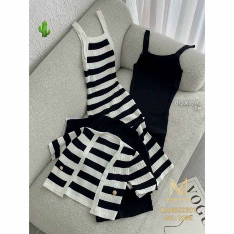 Sét đầm body dáng dài và áo khoác ngoài chuẩn body