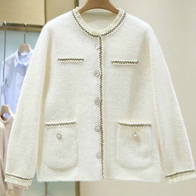 Áo khoác len cardigan lông cừu mềm mịn hàng cao cấp viền thừng sang chảnh phong cách thời trang hàn quốc