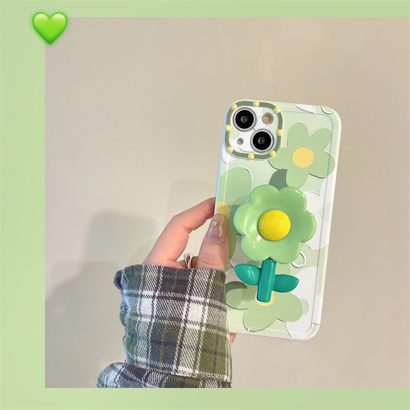Ốp Điện Thoại Mềm Nén Khí Có Giá Đỡ Hình Hoa Màu Xanh Lá Bảo Vệ Toàn Diện Cho Apple 13Promax Iphone12 11 xs xr Huawei 78