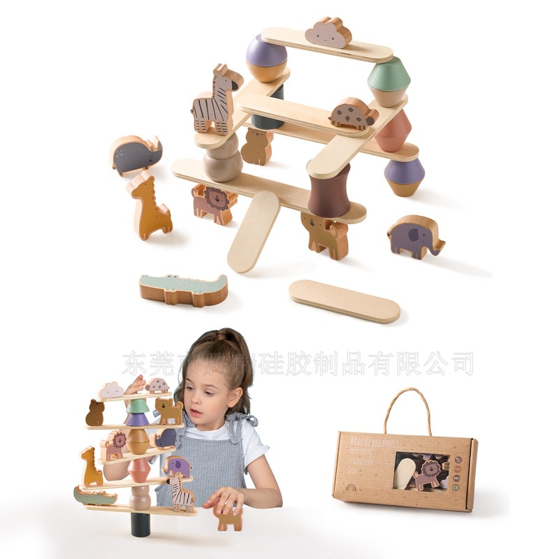 Khối gỗ thăng bằng nhiều màu sắc (gỗ Sồi), giáo cụ montessori- Đồ chơi đầy nhà