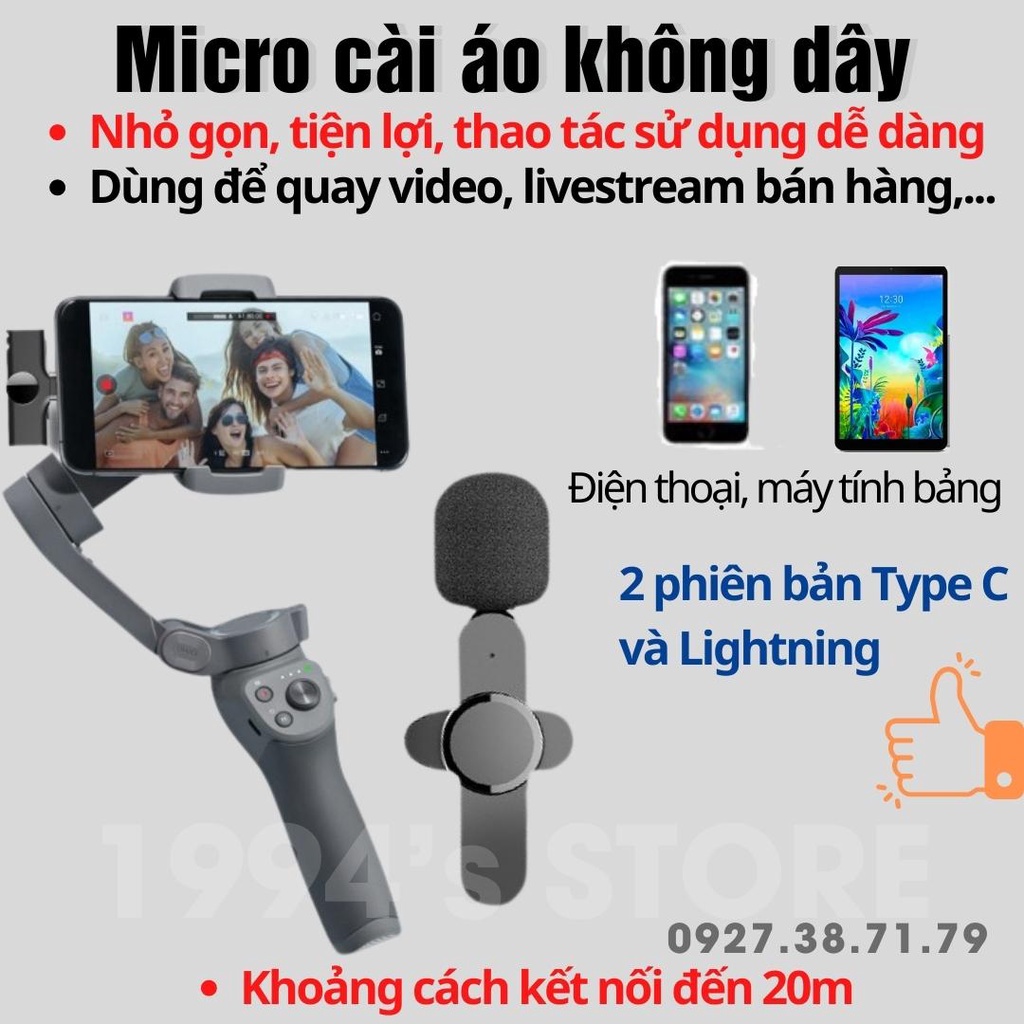 Micro không dây cài áo Version 2 - kết nối 2.4G xa 20m - Dùng để livestream, quay vlog, Tiktok, dạy học Online, bán hàng