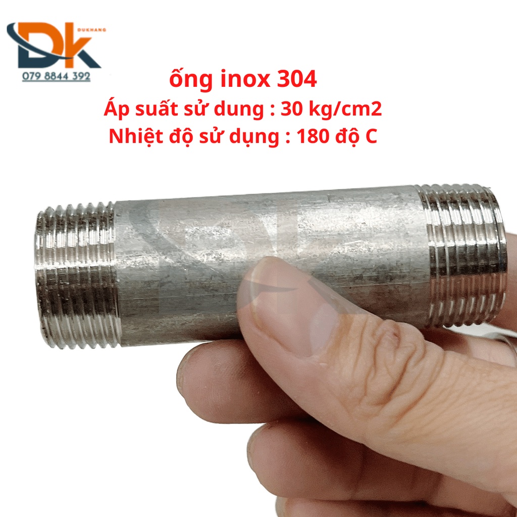 Ống ren inox 304 – Ống 2 đầu ren ngoài dài 100mm