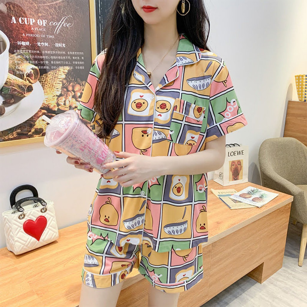 [ Mã WASTRUN4 giảm 10% tối đa 30K đơn 99K] Đồ bộ Pijama quần đùi áo cộc tay hoạt hình dễ thương mặc ngủ mặc nhà cho nữ