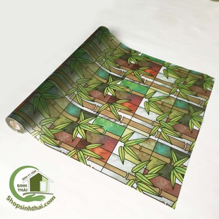 Giấy dán kính cây tre cây trúc xanh vàng [ 50cm x khổ 90cm ] có sẵn keo