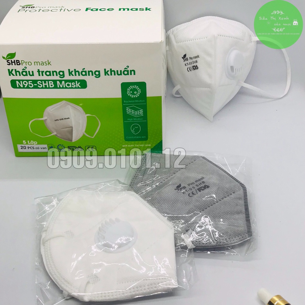 Khẩu trang n95 có van thở SHB Pro Mask, Kn95 chính hãng 5 lớp kháng khuẩn chuẩn FFP2 hộp 10 cái | BigBuy360 - bigbuy360.vn